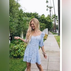 buddy love jennifer puff sleeve gold metallic star dress baby blue mini dress S